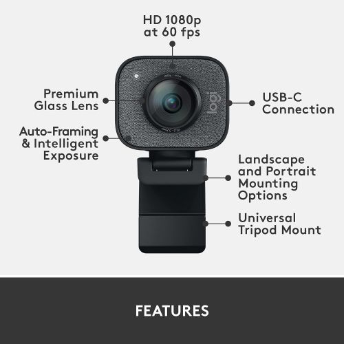 로지텍 Logitech for Creators StreamCam Premium Webcam for Streaming and Content Creation, Full HD 1080p 60 fps, Premium Glass Lens, Smart Auto-Focus, for PC/Mac ? Graphite