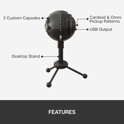  Logitech for Creators Blue Snowball USB Microphone for PC, Gaming, Podcast, Streaming, Studio, Computer Mic - Black