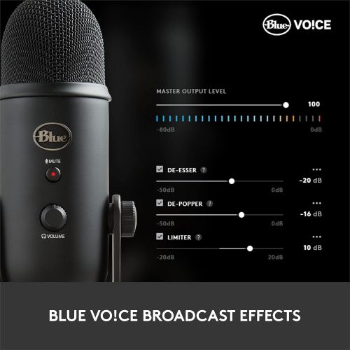  Logitech for Creators Blue Microphones Yeti USB Mic for Recording and Streaming on PC/Mac, Blue VOICE effects, 4 Pickup Patterns, Headphone Output and Volume Control, Adjustable Stand, Plug and Play ? S