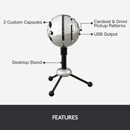  Logitech for Creators Blue Snowball USB Microphone for PC, Gaming, Podcast, Streaming, Studio, Computer Mic - Brushed Aluminum