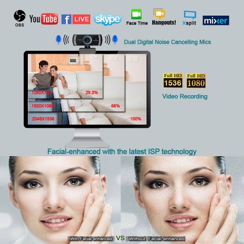  Logitubo HD Live Streaming Webcam 1536P1080P 3.0 Megapixel with Double Microphone Video Calling Recording Stream Camera Works with Xbox One Support Facebook YouTube for PC Mac Book Laptop