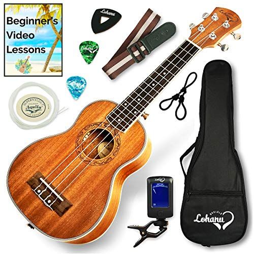  Ukulele Soprano Size Bundle From Lohanu (LU-S) 2 Strap Pins Installed FREE Uke Strap Case Tuner Picks Hanger Aquila Strings Installed Free Video Lessons BEST UKULELE BUNDLE DEAL Pu