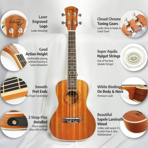  Ukulele Soprano Size Bundle From Lohanu (LU-S) 2 Strap Pins Installed FREE Uke Strap Case Tuner Picks Hanger Aquila Strings Installed Free Video Lessons BEST UKULELE BUNDLE DEAL Pu