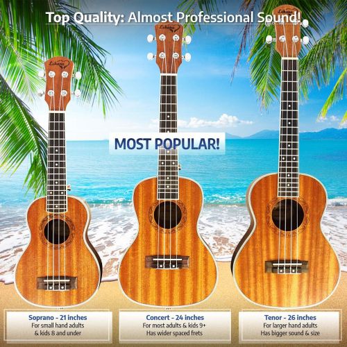  Ukulele Soprano Size Bundle From Lohanu (LU-S) 2 Strap Pins Installed FREE Uke Strap Case Tuner Picks Hanger Aquila Strings Installed Free Video Lessons BEST UKULELE BUNDLE DEAL Pu