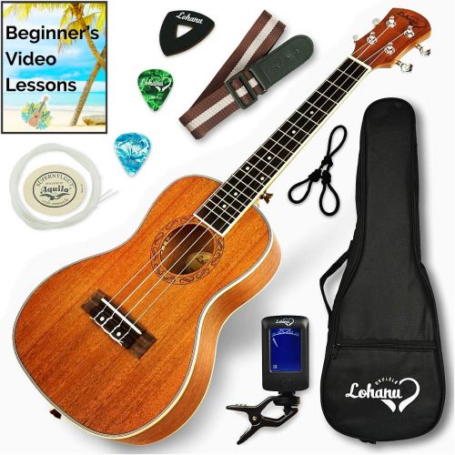  [아마존베스트]Ukulele Concert Size Bundle From Lohanu (LU-C) 2 Strap Pins Installed FREE Uke Strap Case Tuner Picks Hanger Aquila Strings Installed Free Video Lessons BEST UKULELE BUNDLE DEAL Pu