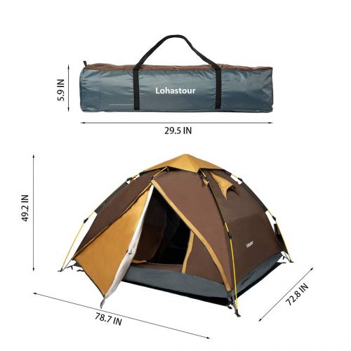  Lohastour Pop Up Tent for Camping - Waterproof 2-3 Person Backpacking Tent 3 Season for Hiking Travel Adventure Beach