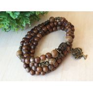 LolaKatrineBijoux 108 Prayers Beads, Mothers Day gift, Natural Wood Beads, Tree of Life 108, Tiger Pearl, 108 Mala Bracelet, Yoga Necklace 108, Tibetan Buddha