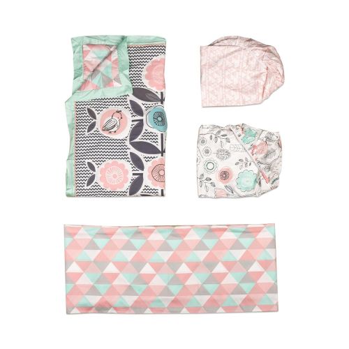  Lolli Living 4-Piece Baby Bedding Crib Set with Sparrow Pattern. Complete Set with Quilt, 2 Fitted Sheets, and Bed Skirt.