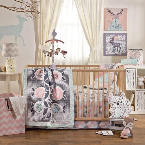  Lolli Living 4-Piece Baby Bedding Crib Set with Sparrow Pattern. Complete Set with Quilt, 2 Fitted Sheets, and Bed Skirt.