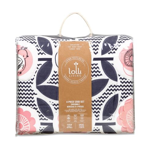  Lolli Living 4-Piece Baby Bedding Crib Set with Sparrow Pattern. Complete Set with Quilt, 2 Fitted Sheets, and Bed Skirt.