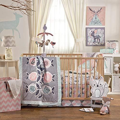  Lolli Living 4-Piece Baby Bedding Crib Set with Sparrow Pattern. Complete Set with Quilt, 2 Fitted Sheets, and Bed Skirt.