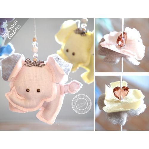  Lolly Cloth Elephant Crystal Mobile with 14 Swarovski Beads, Hot Air Balloon Mobile, Nursery Mobile, Baby Mobile, Crystals Hanging, 2-DAY FEDEX DELIVERY to USA, Canada, Europe & Others