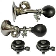 Lomodo 2 Pack Loud Sound Bike Bugle Horn Retro Metal Squeeze Clown Horn and 2 Pack Aluminum Bicycle Bell Fits Kids Adults Cycle Handle Bar and Golf Cart