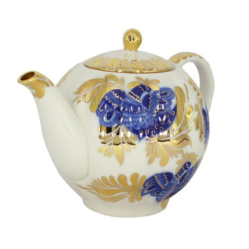  Lomonosov Russia Lomonosov Tetera de porcelana Tulip dorado Garden 3cups 20oz/600ml