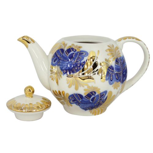  Lomonosov Russia Lomonosov Tetera de porcelana Tulip dorado Garden 3cups 20oz/600ml