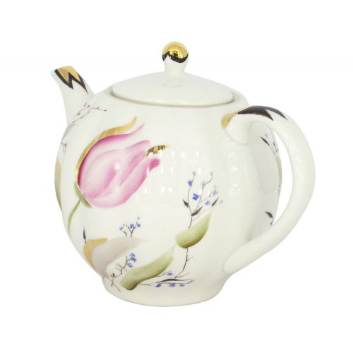  Lomonosov Russia Lomonosov Porcelain Tea Pot Tulip Pink Tulips 3 Cup 20 oz/600 ml