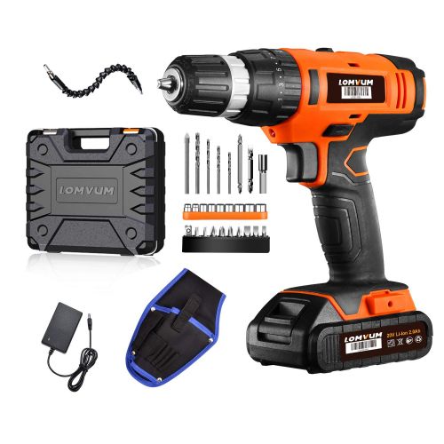  [아마존 핫딜]  [아마존핫딜]Lomvum Cordless Drill Driver LOMVUM 20V Power Drill with Lithium-ion Batterry, 1 Faster Charger, 2-Speed 3/8 Keyless Chuck, Magnetic Flexible Shaft,LED, Waist Bag, Compact Case, Extra 46p