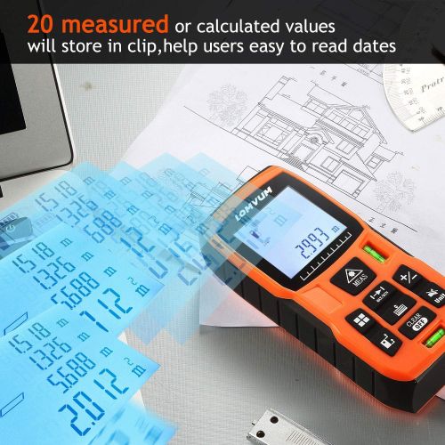  [아마존 핫딜] [아마존핫딜]Lomvum Laser Measure Mute Laser Distance Meter with 2 Bubble Levels, LCD Backlit Display and Measure Distance, Area and Volume, Pythagorean Mode Battery Included