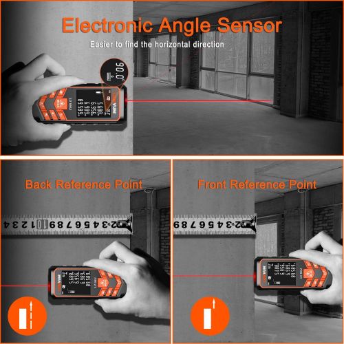  [아마존베스트]Laser Measure 165Ft - LOMVUM Laser Tape Measure Laser Measurement Tool with M/In/Ft Unit Switching, Backlit LCD, Pythagorean Mode, Measure Distance, Area and Volume - Carry Pouch a