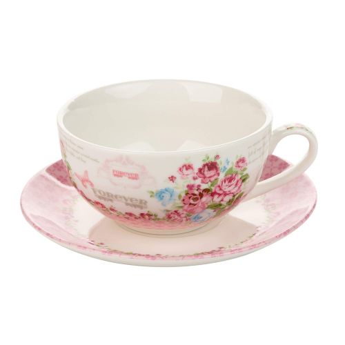  London Boutique Teekannen fuer eine Tasse Teekanne-, Tasse- und Untertasse-Set fuer eine Person im Vintage-Stil, mit Rosen- und Lavendel-Muster, Porzellan, in Geschenkbox 15x15cm Bird Rose Butterfly