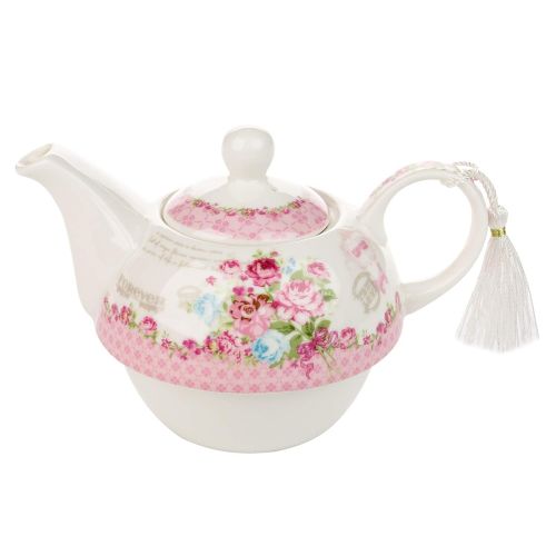  London Boutique Teekannen fuer eine Tasse Teekanne-, Tasse- und Untertasse-Set fuer eine Person im Vintage-Stil, mit Rosen- und Lavendel-Muster, Porzellan, in Geschenkbox 15x15cm Bird Rose Butterfly