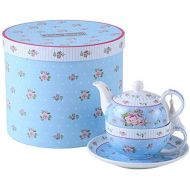 London Boutique Teekannen fuer eine Tasse Retro-Porzellan-Teekanne, viktorianisches Blumenmuster Geschenkbox (Blau)