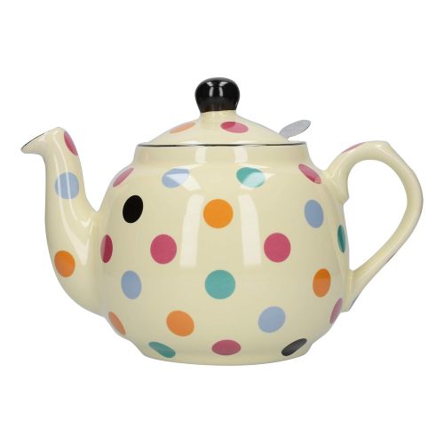  London Pottery Farmhouse Teapot, Ivory/multi-spot, 4 Cup, Closed Box