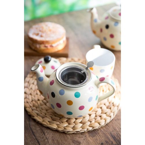  London Pottery Farmhouse Teapot, Ivory/multi-spot, 4 Cup, Closed Box