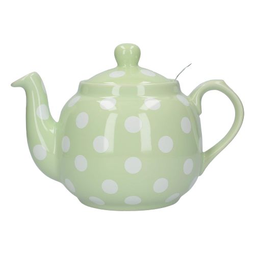  London Pottery Farmhouse Polka Dot Teapot with Infuser, Ceramic, Peppermint/White, 4 Cup (1 Litre)