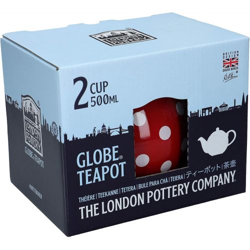  London Pottery Teekanne rund, fuer 2 Tassen, Rot mit weissen Punkten