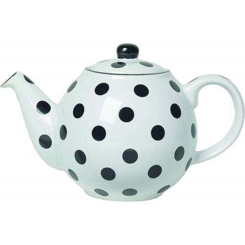  London Pottery Globe Teekanne mit Sieb, gepunktet, Keramik, weiss/schwarz, 2 Cup (500 ml)