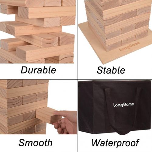  Long game Outdoor Giant Tumbling Tower Games for Kids and Adults Jumbo Wood Stacking Lawn Yard Game with Carry Bag and Board 7 x 2.4 x 1.2 inches