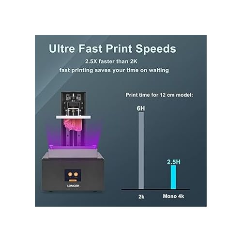  3D Printer Resin 3D Printer Orange 4K 3D Printer Photo Polymerization 3D Printer Monochrome 5.5 Inch 4K Display Parallel LED Lighting Large Print Size 4.72 x 2.68 x 7.48 Inch