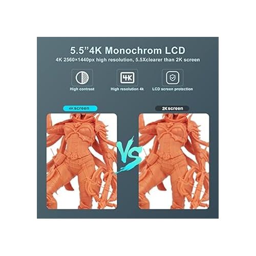  3D Printer Resin 3D Printer Orange 4K 3D Printer Photo Polymerization 3D Printer Monochrome 5.5 Inch 4K Display Parallel LED Lighting Large Print Size 4.72 x 2.68 x 7.48 Inch