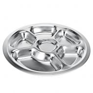 Longshow Stainless Steel Divided Dinner Plate 6 sections Mess Trays Great for Camping, Kids Lunch and Dinner or Every Day Use Round