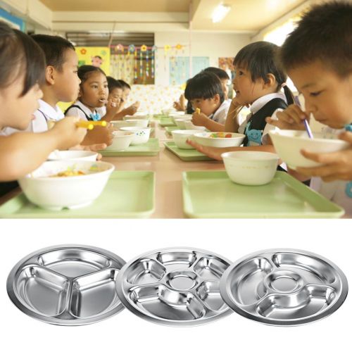  Longshow Stainless Steel Divided Dinner Plate 6 sections Mess Trays Great for Camping, Kids Lunch and Dinner or Every Day Use Round