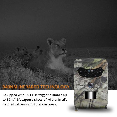  Longsonk Trail Camera, Game Hunting Camera 12MP 1080P HD with 26pcs 940nm No Glow Infrared Night Vision 120° Wide Angle IP66 Waterproof For Security MonitoringWildlife DetectionA