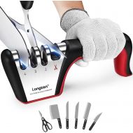 4-in-1 longzon [4 stage] Knife Sharpener with a Pair of Cut-Resistant Glove, Original Premium Polish Blades, Best Kitchen Knife Sharpener Really Works for Ceramic and Steel Knives,