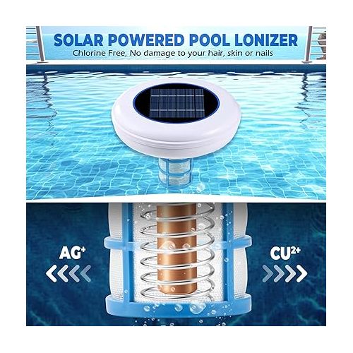  Solar Pool Ionizer Floating Water Cleaner and Purifier Keeps Water Clear, Chlorine Free and Eco-Friendly, Compatible with Fresh and Salt Water Pools