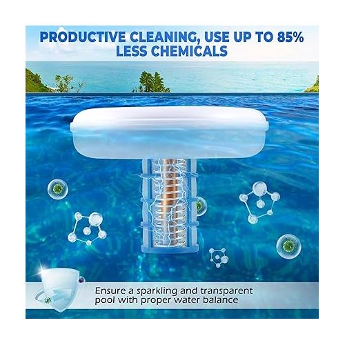  Solar Pool Ionizer Floating Water Cleaner and Purifier Keeps Water Clear, Chlorine Free and Eco-Friendly, Compatible with Fresh and Salt Water Pools