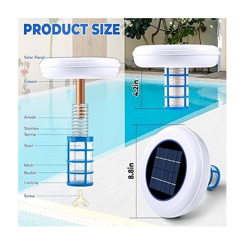  Solar Pool Ionizer Floating Water Cleaner and Purifier Keeps Water Clear, Chlorine Free and Eco-Friendly, Compatible with Fresh and Salt Water Pools