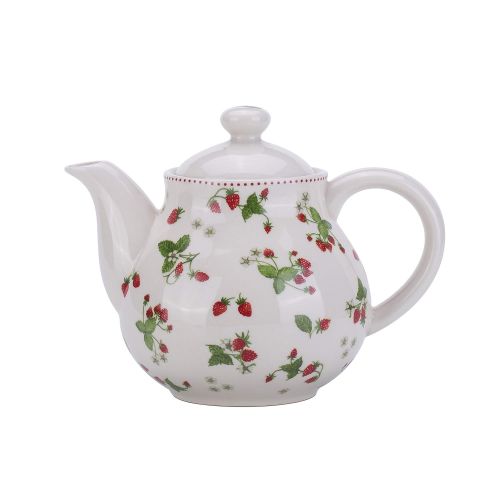  Lonovel Porcelain Teapots,Lovely Strawberry Design Tea Pot for Tea or Coffee,Home and Kitchen Dining Serveware Pot,Beige