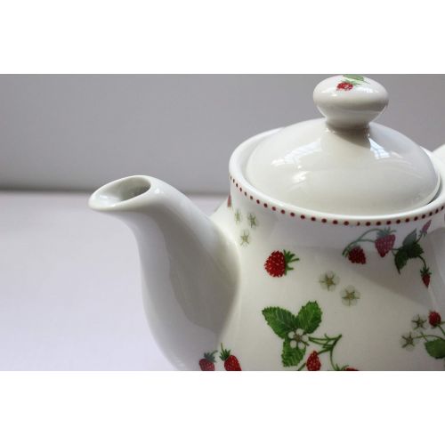  Lonovel Porcelain Teapots,Lovely Strawberry Design Tea Pot for Tea or Coffee,Home and Kitchen Dining Serveware Pot,Beige