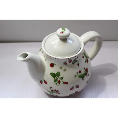  Lonovel Porcelain Teapots,Lovely Strawberry Design Tea Pot for Tea or Coffee,Home and Kitchen Dining Serveware Pot,Beige