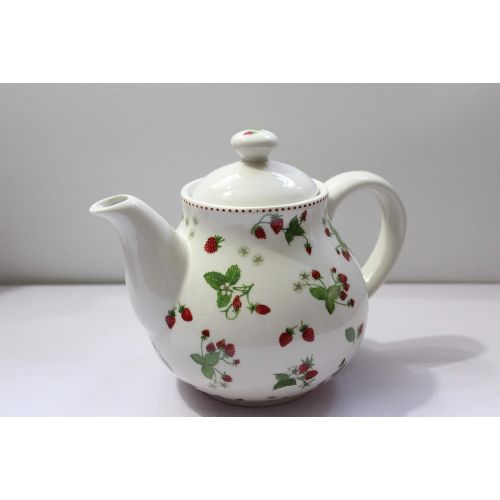  Lonovel Porcelain Teapots,Lovely Strawberry Design Tea Pot for Tea or Coffee,Home and Kitchen Dining Serveware Pot,Beige