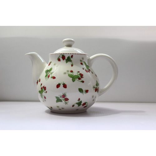  Lonovel Porcelain Teapots,Lovely Strawberry Design Tea Pot for Tea or Coffee,Home and Kitchen Dining Serveware Pot,Beige