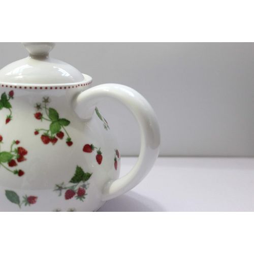  Lonovel Porcelain Teapots,Lovely Strawberry Design Tea Pot for Tea or Coffee,Home and Kitchen Dining Serveware Pot,Beige