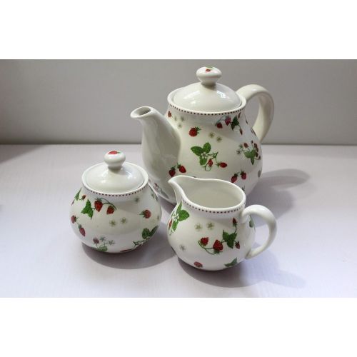  Lonovel Porcelain Teapots,Lovely Strawberry Design Tea Pot for Tea or Coffee,Home and Kitchen Dining Serveware Pot,Beige