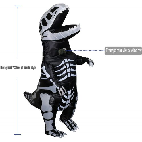  할로윈 용품Lontakids Inflatable Dinosaur Costume for Adult Teens, T-Rex Skeleton Dinosaur Blow Up Halloween Fancy Dress (Adult (height 53-62), Skeleton Dinosaur)