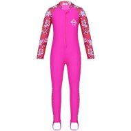 Loodgao Kids Boys Girls Full Wetsuit One Piece Rash Guard Swimsuit Floral Print Sun Protection Sunsuit Swimwear